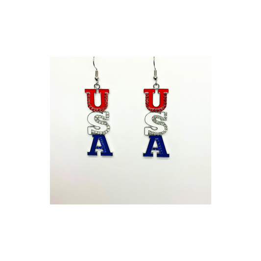 Patriotic Collection USA Rhinestone Dangle Earring for Female Patriotic Accessories