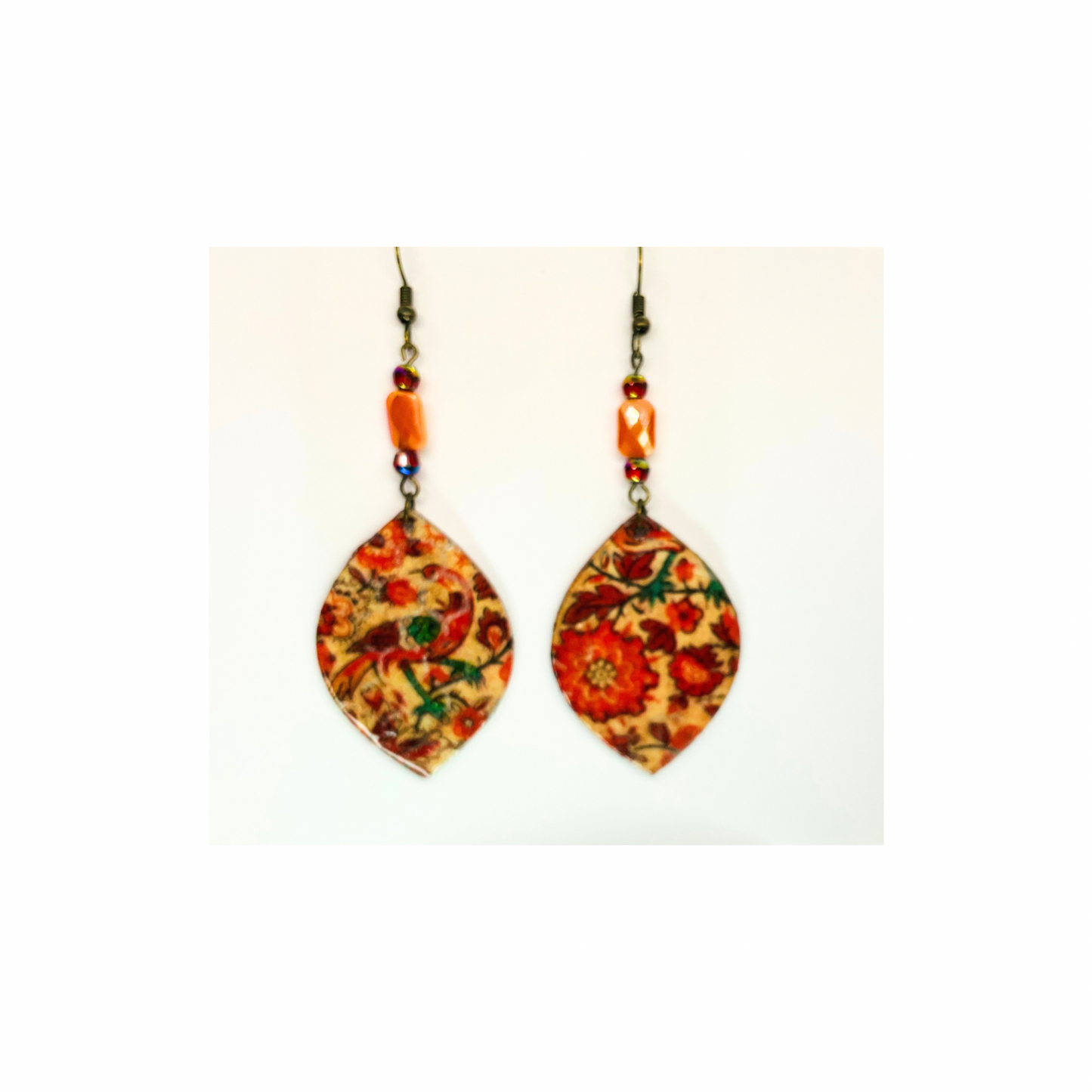 Bohemian Wood Dangle Floral Style Earring  Embellished with Czech Beads