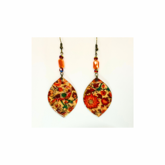 Bohemian Wood Dangle Floral Style Earring  Embellished with Czech Beads