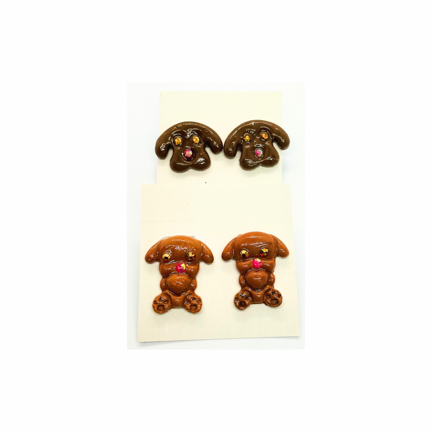 Doggie Stud Earrings Set of Two with Rhinestone Eyes