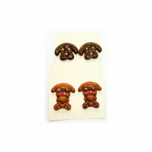 Doggie Stud Earrings Set of Two with Rhinestone Eyes
