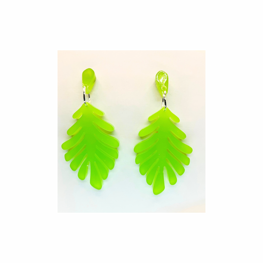 Lime Green Leaf Stud Dangle Earrings