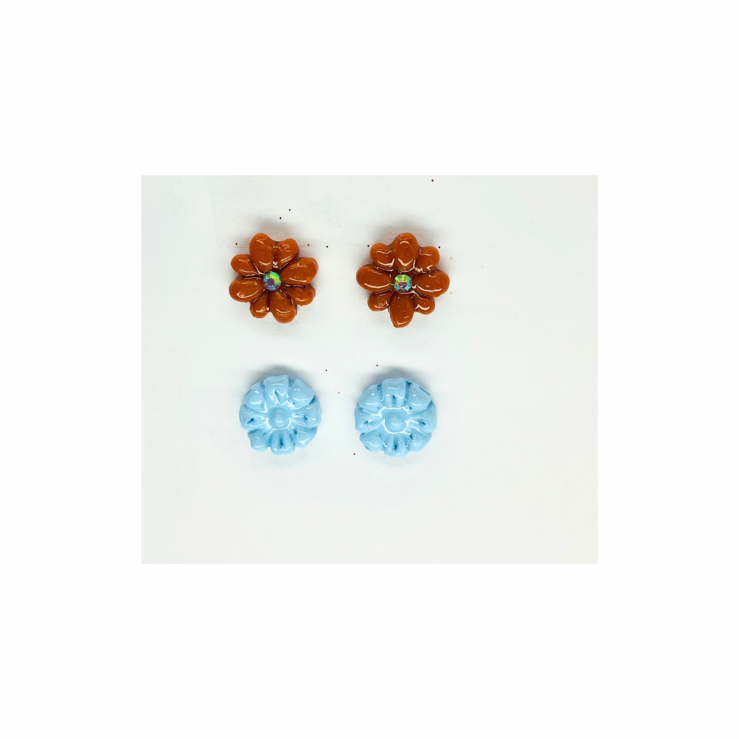 Blue and Brown Flower Stud Earrings-Crafting By BB