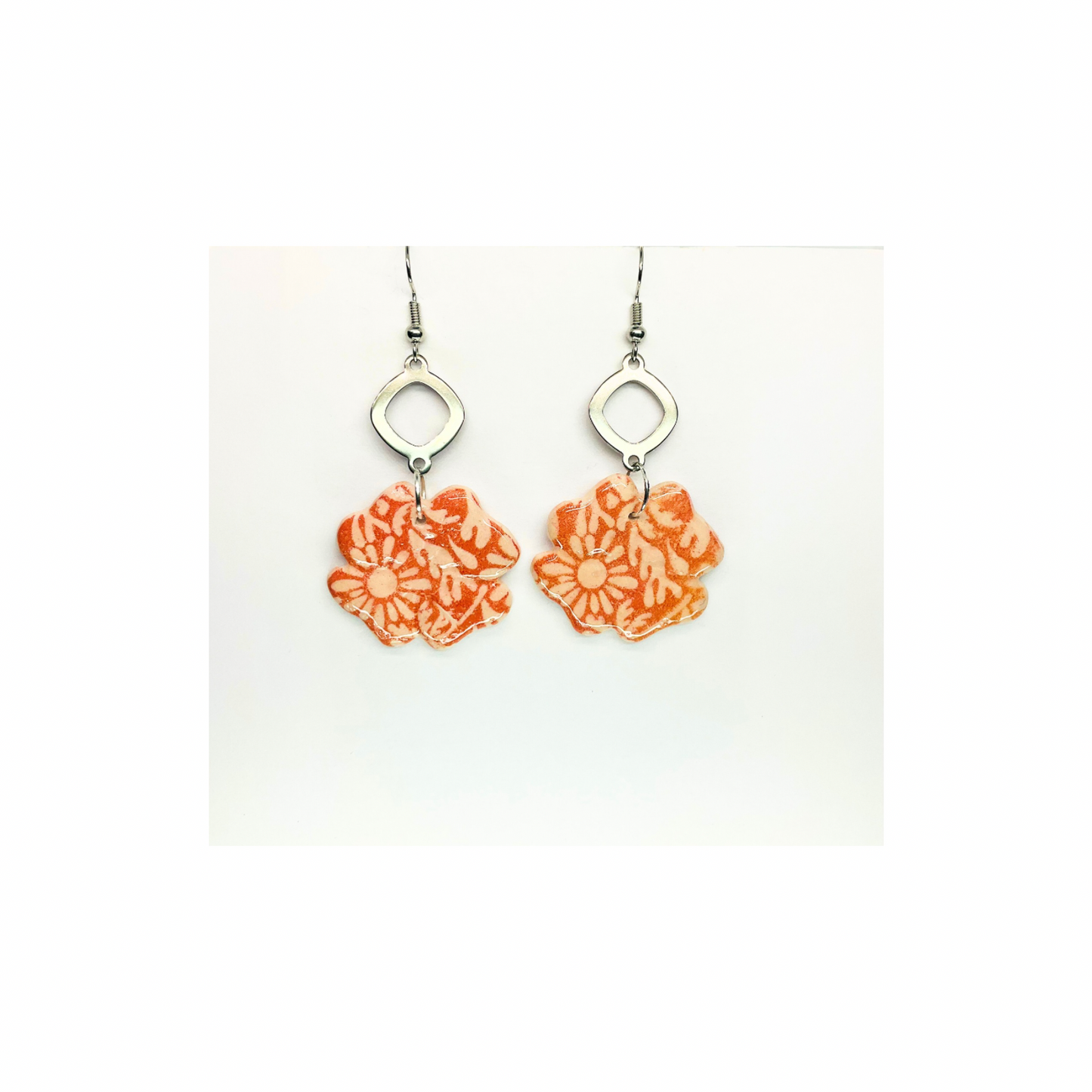 Beach Bloom Collection Salmon Four Conner Flower Dangle Earrings for Female Fashion Accessories