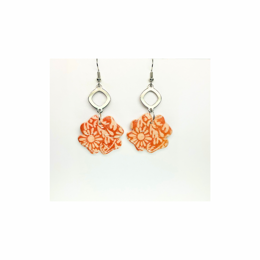 Beach Bloom Collection Salmon Four Conner Flower Dangle Earrings for Female Fashion Accessories