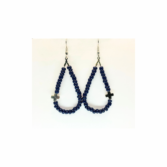 Deep Purple Teardrop Dangle Cross Earring