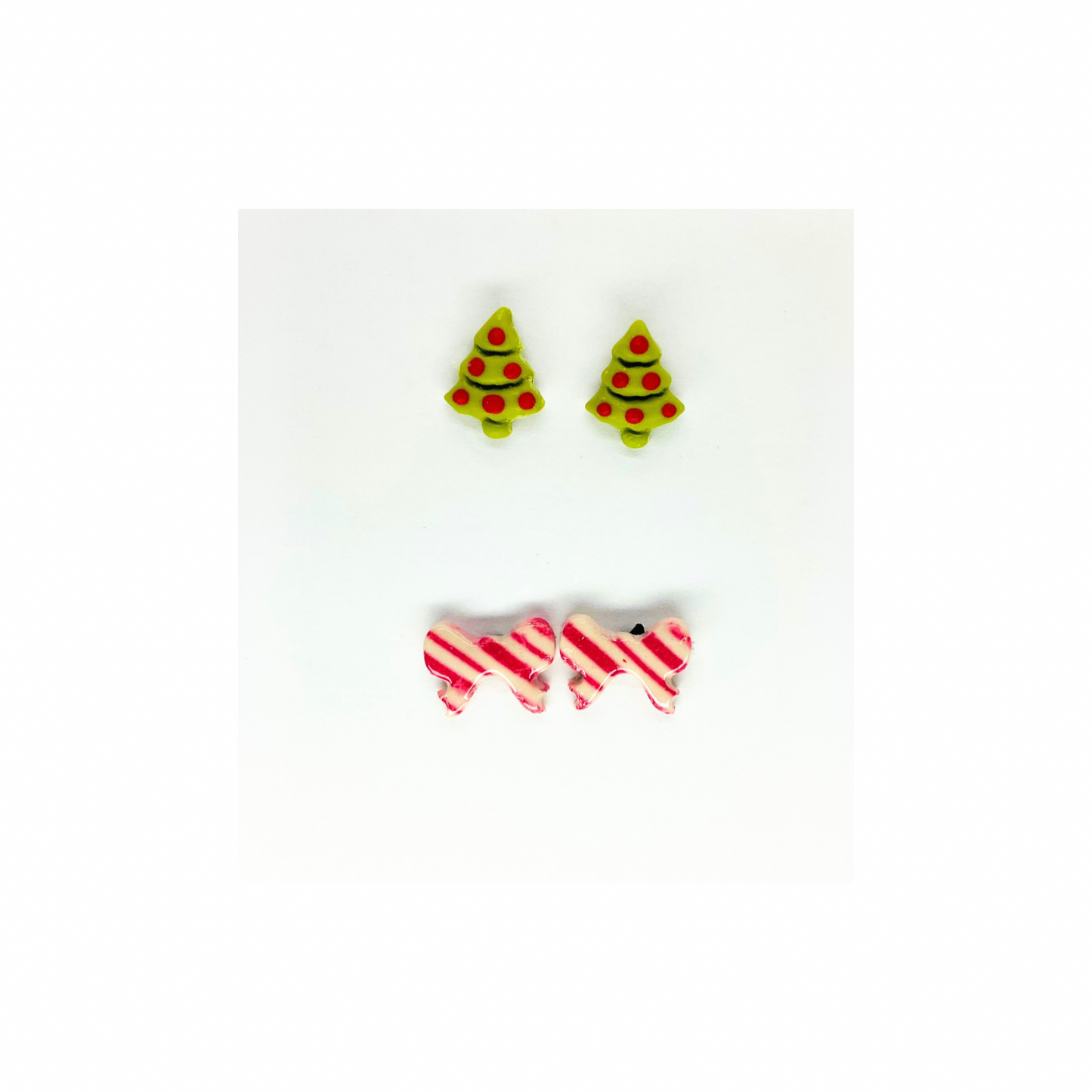 Stud Earrings Red Green Tree and Bow Decorative Jewelry for Holiday Gift, Gift for Women and Girls