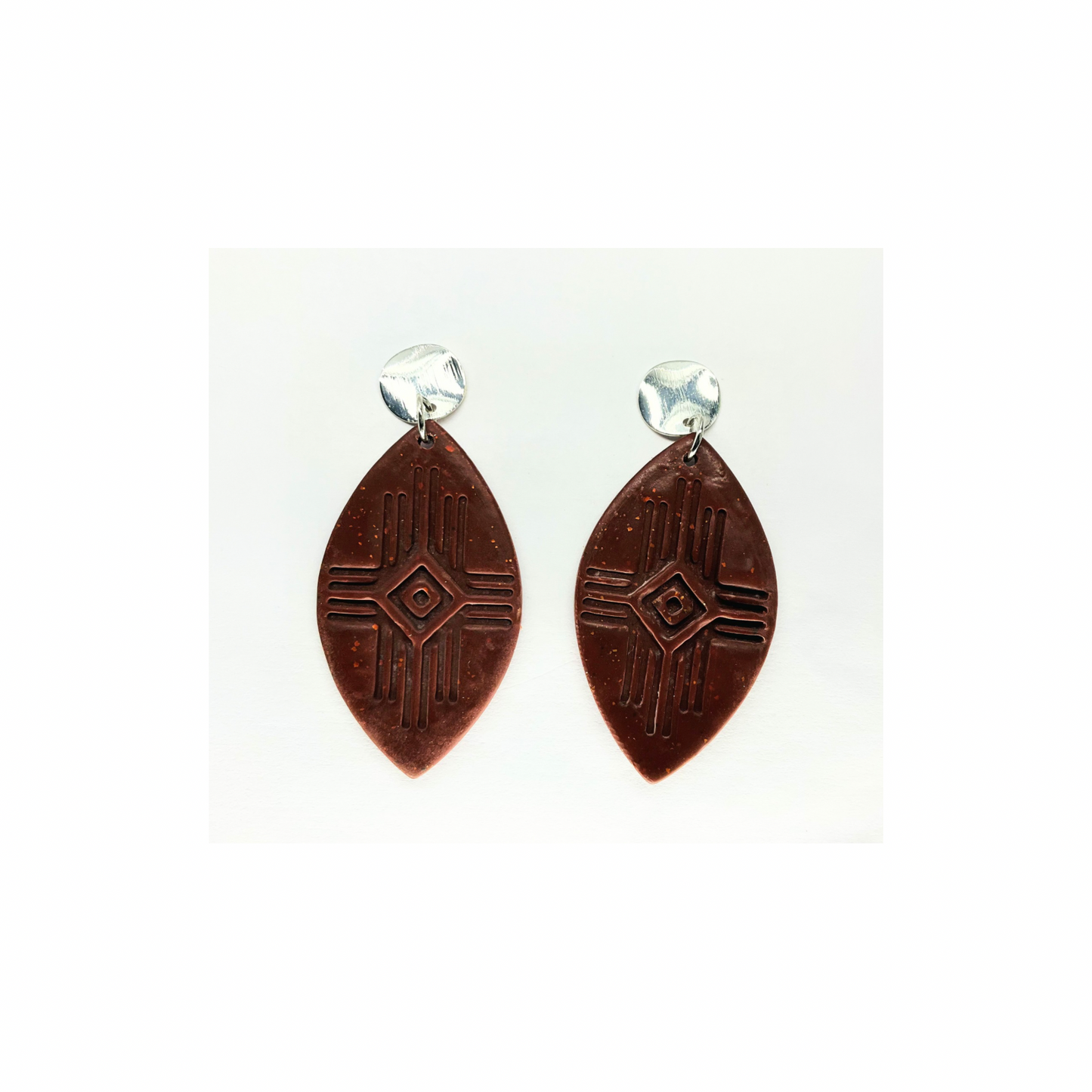 Brown Southwest Geometric Dangle with Silver Stud Earrings-Crafting By BB