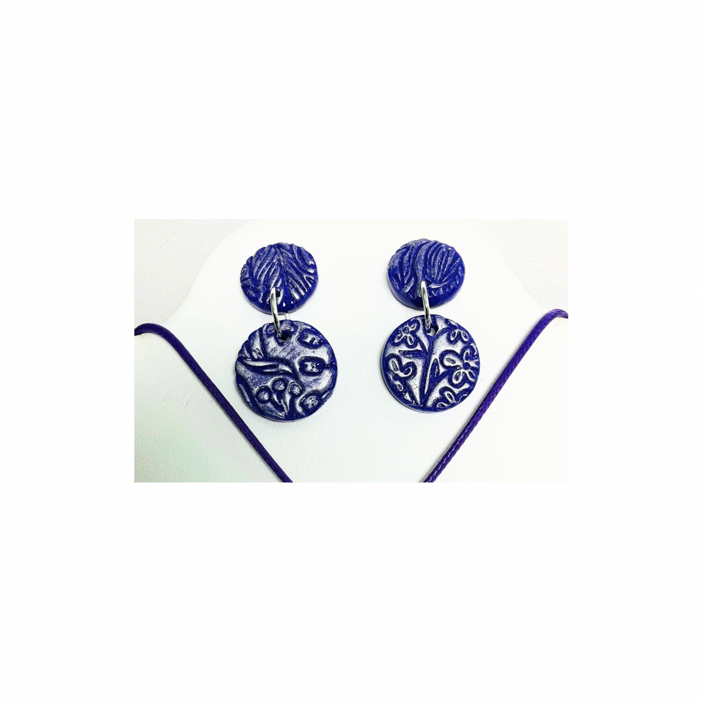 Deep Purple and Silver Circle Pendant and Stud Dangle Jewelry Set with Unique Circular Design for Everyday Elegance