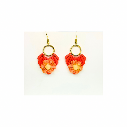 Fall Collection Orange Dangle with Flower Earring - Elegant Orange Floral Design for Subtle Yet Striking Accessories