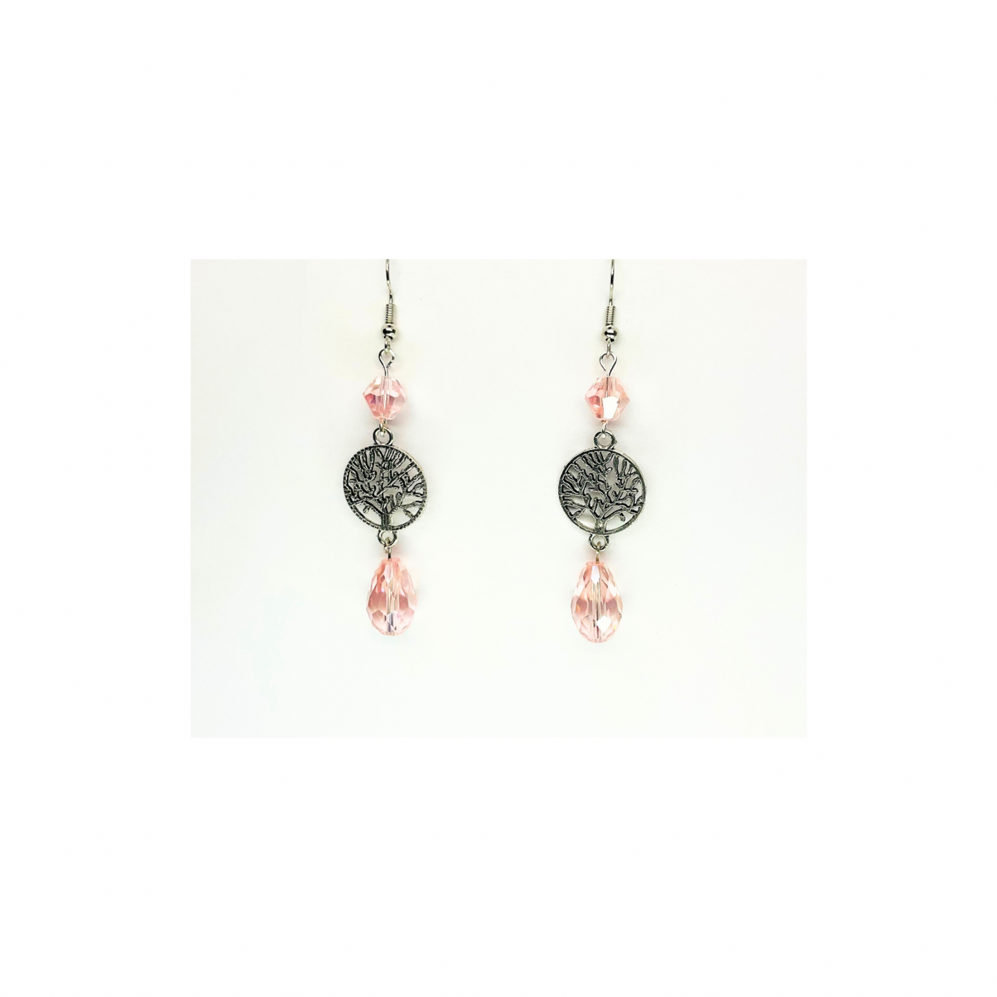 Crystal Chandelier Collection Tree of Life Dangle Earrings for Female with Pink Accents and Tree Design