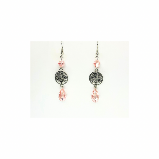Crystal Chandelier Collection Tree of Life Dangle Earrings for Female with Pink Accents and Tree Design