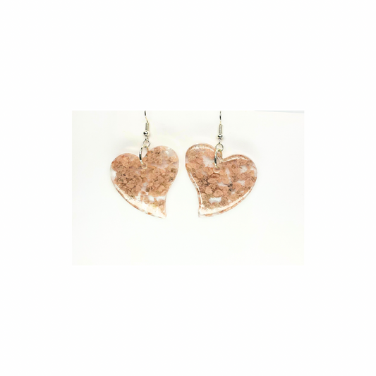 Handmade Light Pink Heart Earrings Clear Resin & Flakes Dangle Style Silver Hook Unique Handcrafted Jewelry