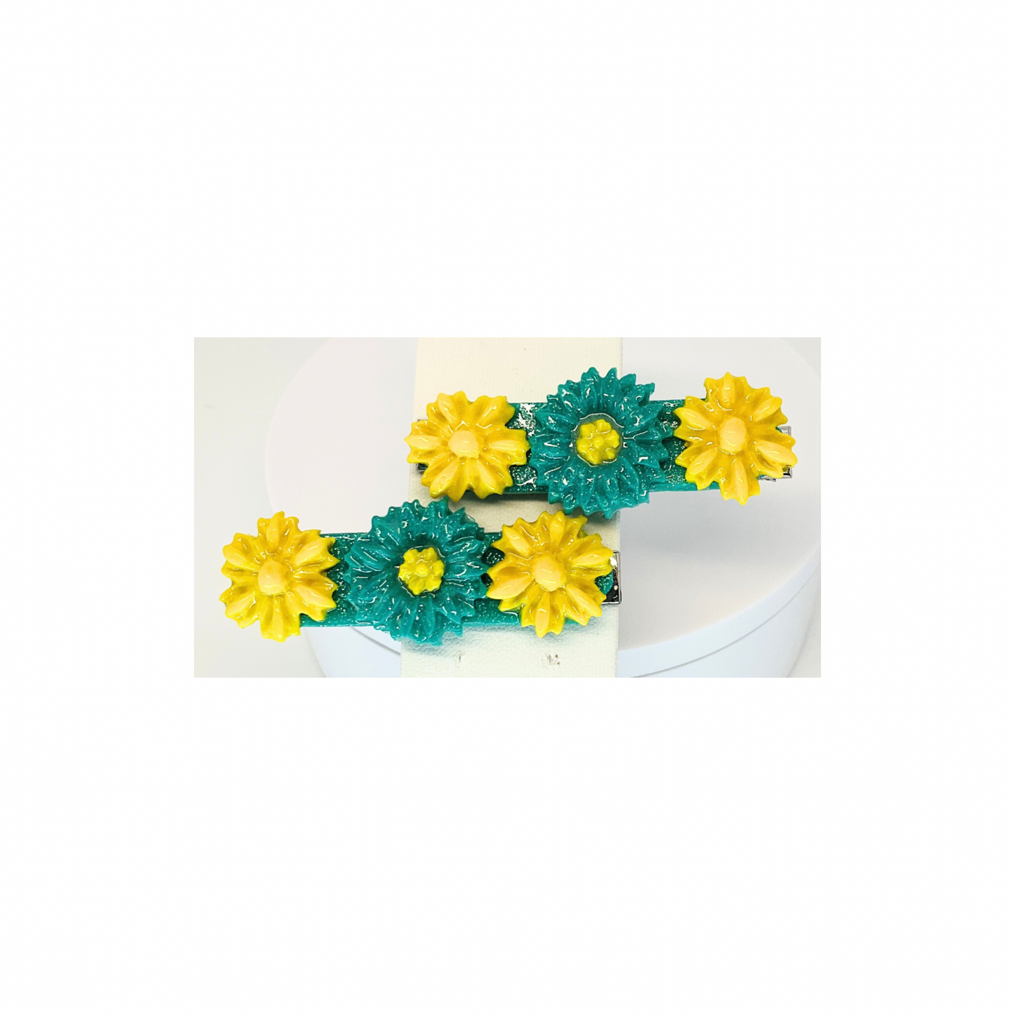Yellow and Green Flower 2-Inch Hair Clips-Crafting By BB