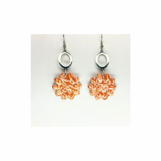 Beach Bloom Collection Salmon Flowered with Silver Embellishments Dangle Earrings for Women Elegant Salmon Floral Design & Silver Accents