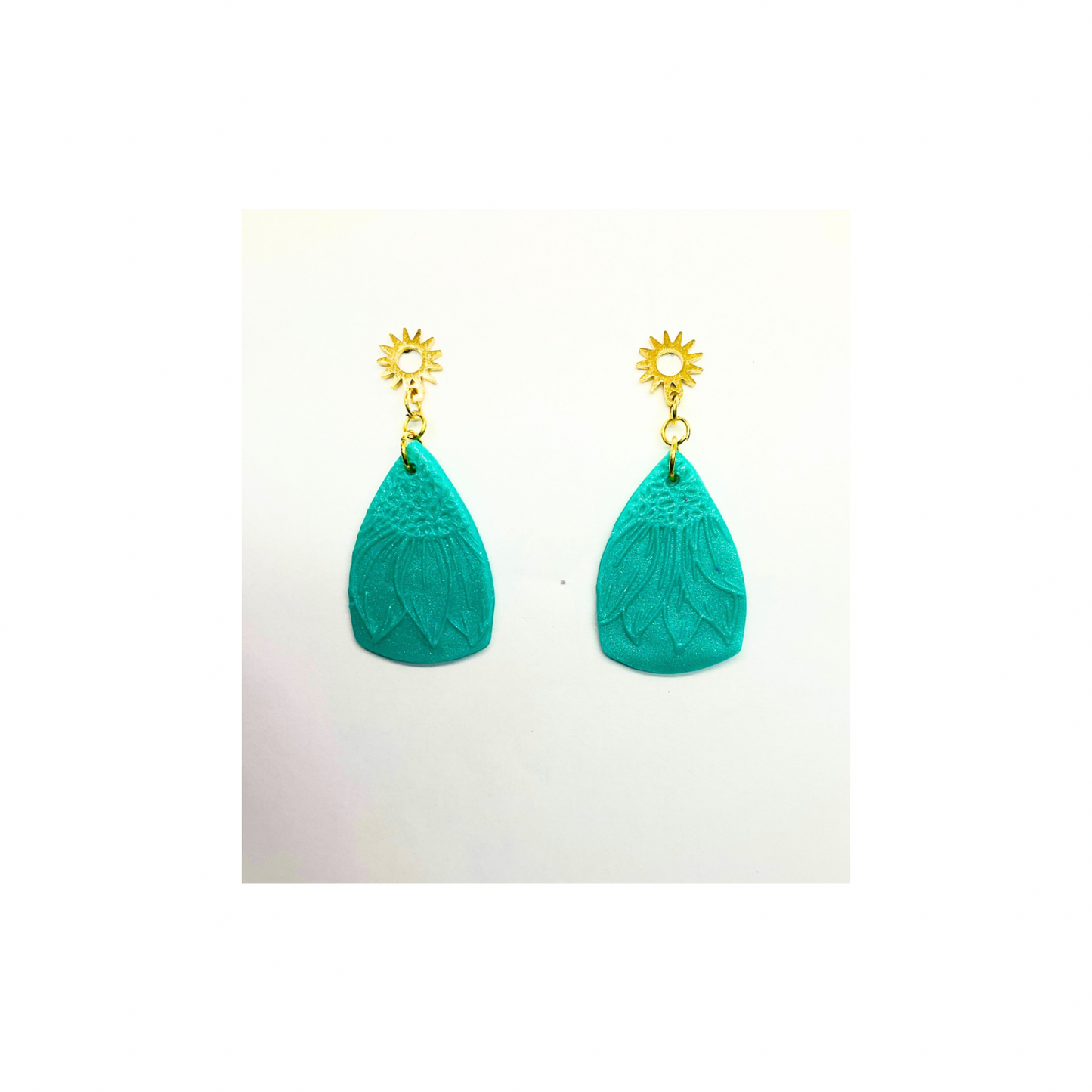 Turquoise Sunflower Dangle Earrings with Gold Stud