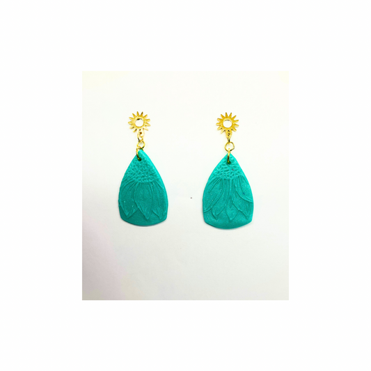 Turquoise Sunflower Dangle Earrings with Gold Stud