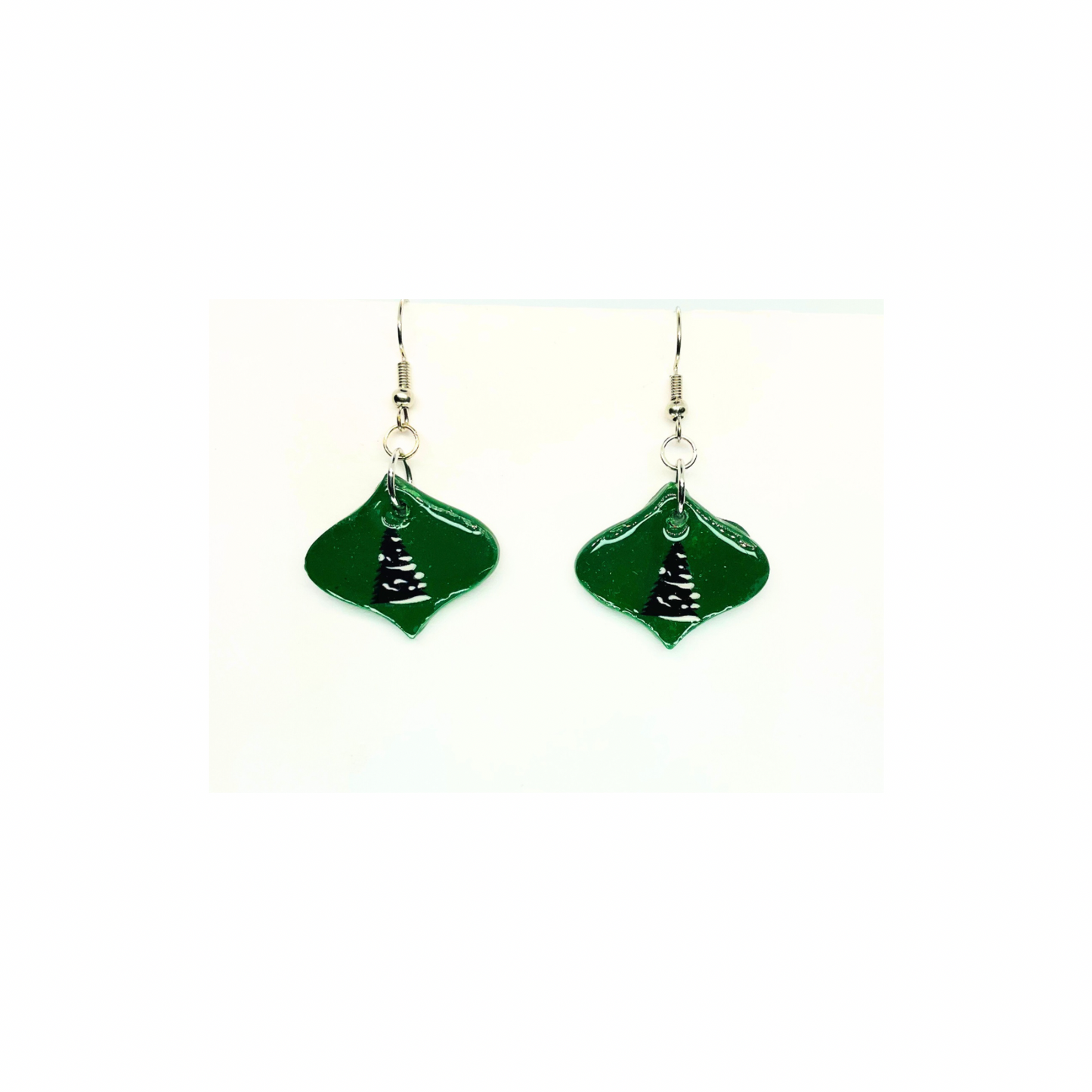 Christmas in July Collection Green Ornament with Tree Dangle Earrings