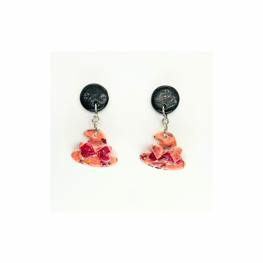 Wizard Collection Pink and Black Witch Hat Dangle Earrings with Unique Design Elements