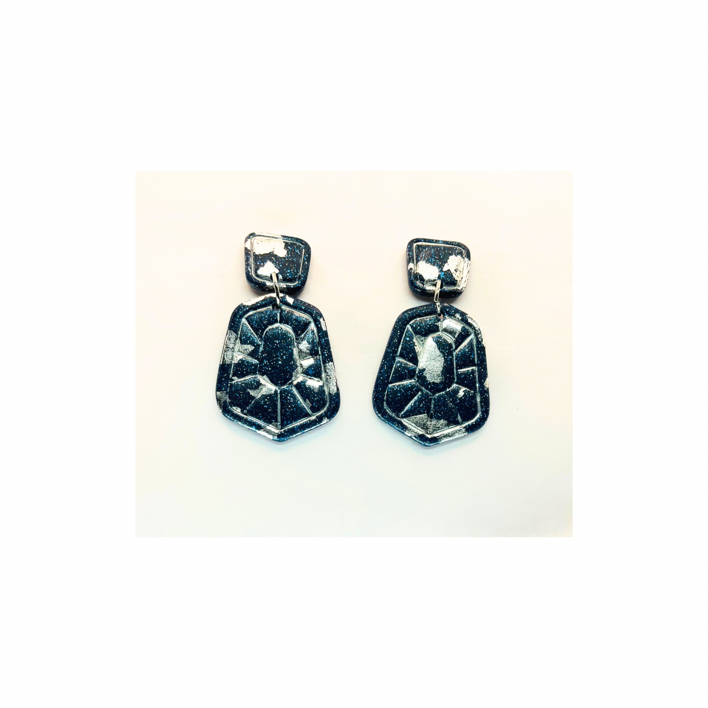 Navy and Silver Sparkle Dangle with Square Stud Earrings-Crafting By BB