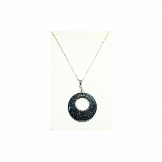 Black Sparkle Circle Necklace on 18-inch Silver Chain - Elegant Simple Design for Any Occasion