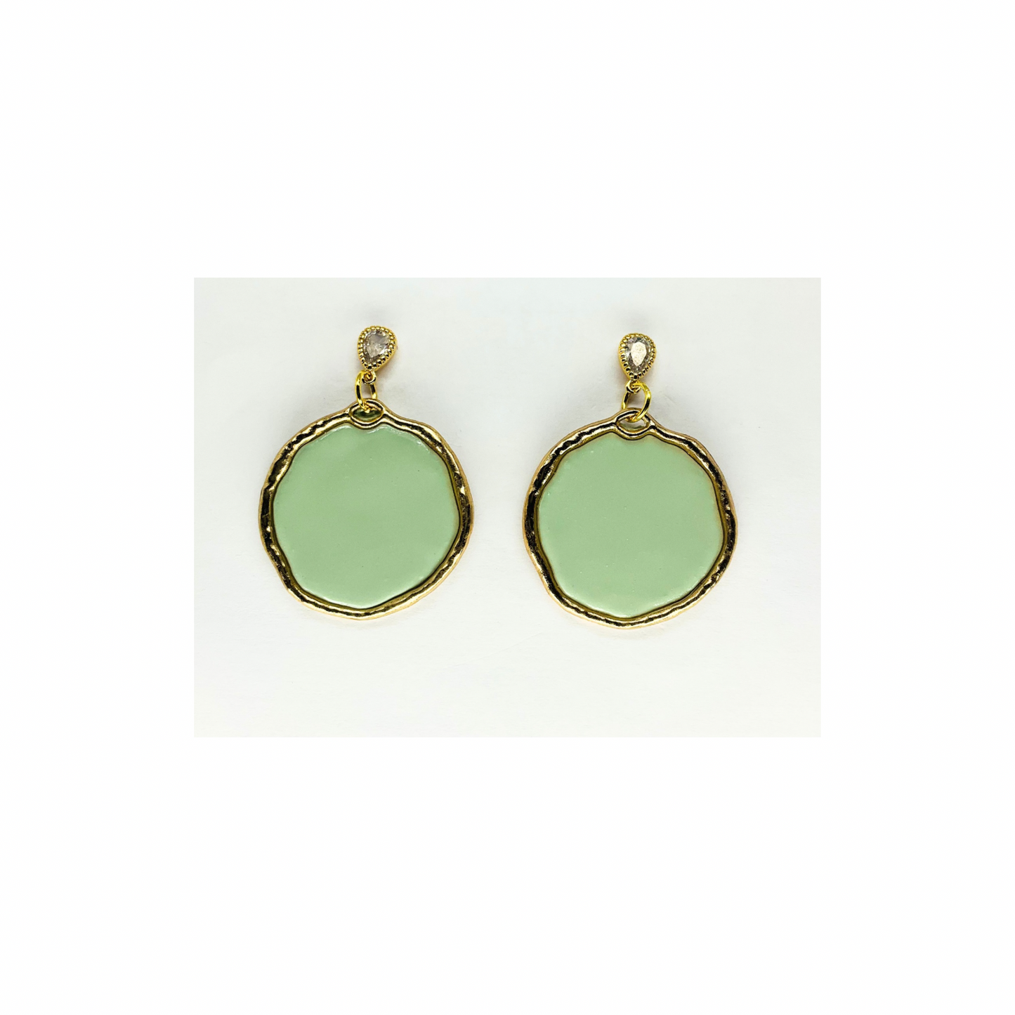 Mint Green and Gold Dangle with Teardrop Rhinestone Stud Earring-Crafting By BB