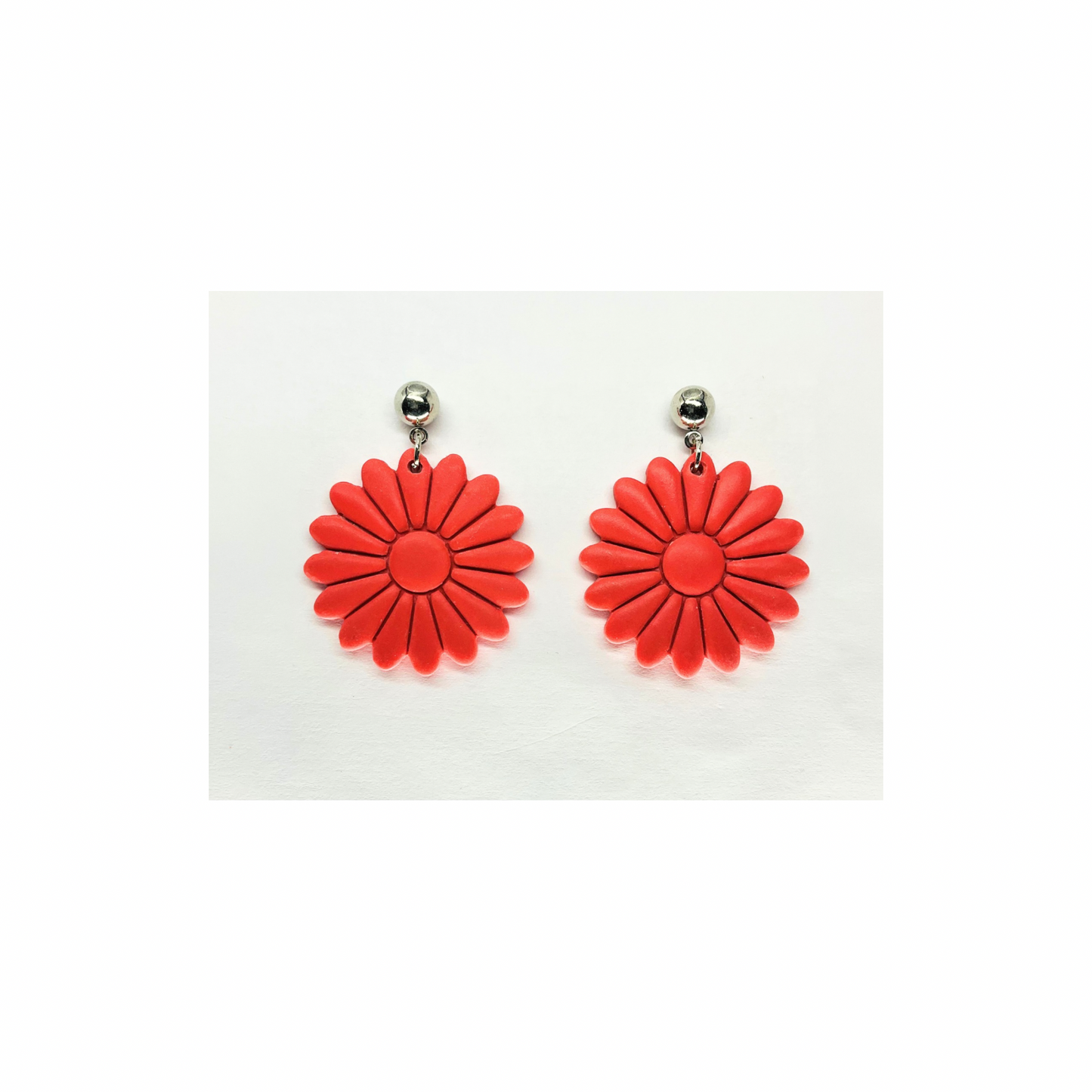 Coral Flower Dangle with Silver Ball Stud Earrings-Crafting By BB