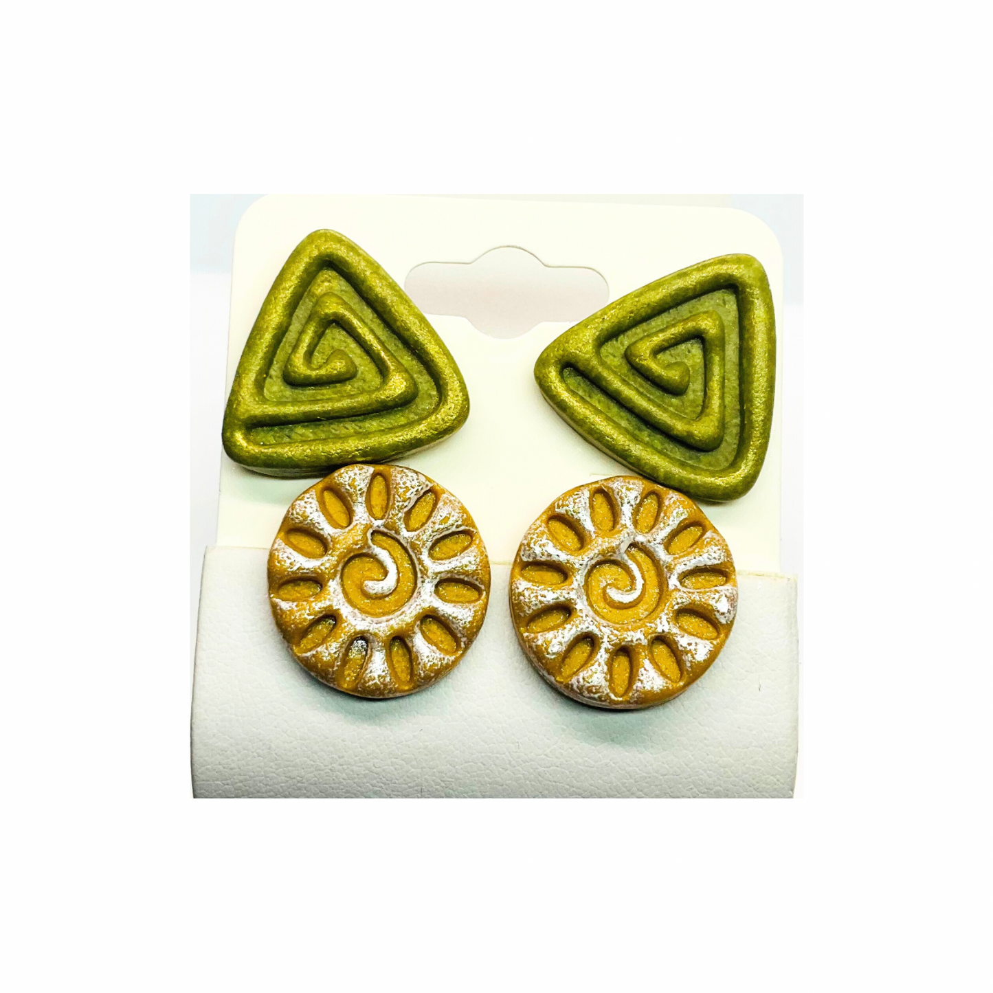 Stud Earrings in Green and Yellow with Accents of Silver and Gold
