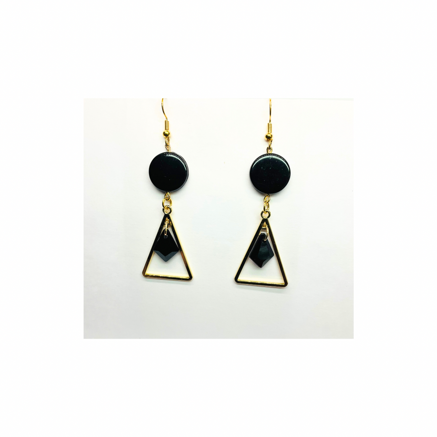 Eclipse Collection Black and Gold Triangle Dangle Earring - Elegant & Versatile Fashion Accessory for Women