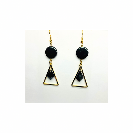 Eclipse Collection Black and Gold Triangle Dangle Earring - Elegant & Versatile Fashion Accessory for Women
