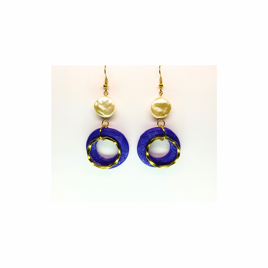 Deep Purple and Gold with Pearl Bead Dangle Earrings for Female Fashion Accessories