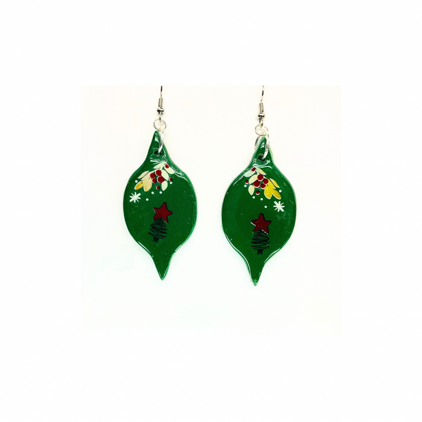 Christmas in July Collection Green Ornament Shape Dangle Earring with Festive Design and Stars