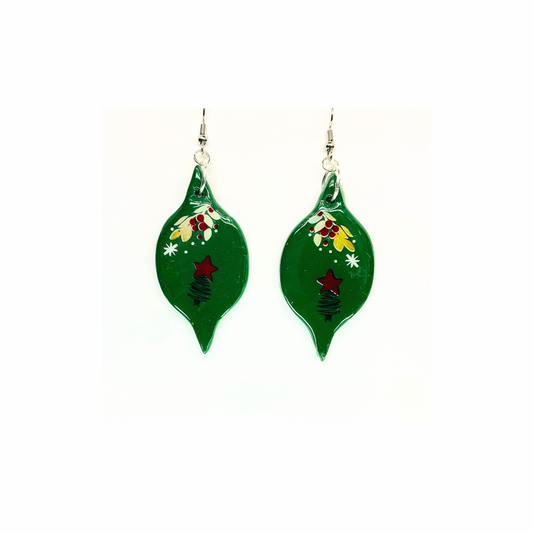 Christmas in July Collection Green Ornament Shape Dangle Earring with Festive Design and Stars