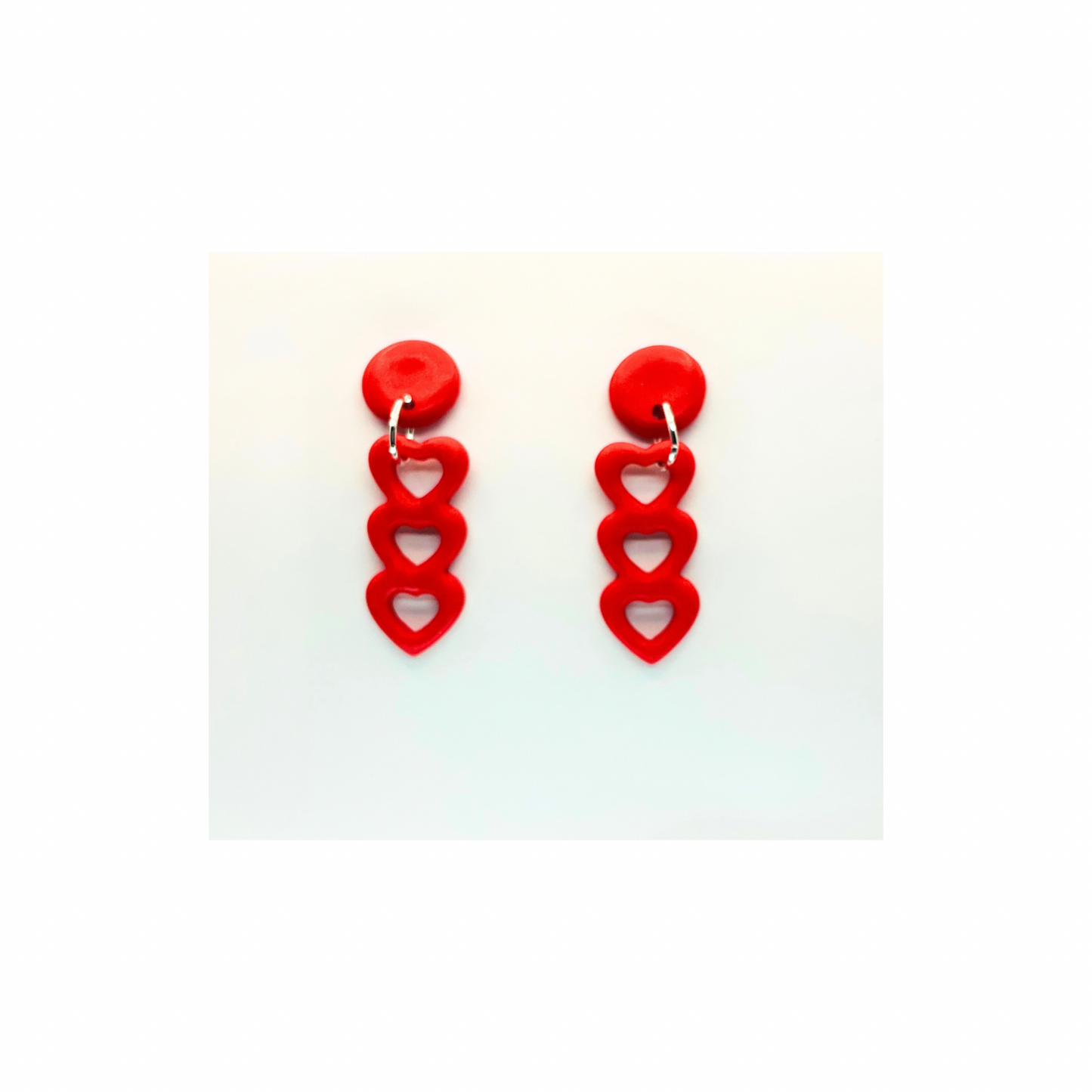 Red Heart Dangle with Button Stud Earrings
