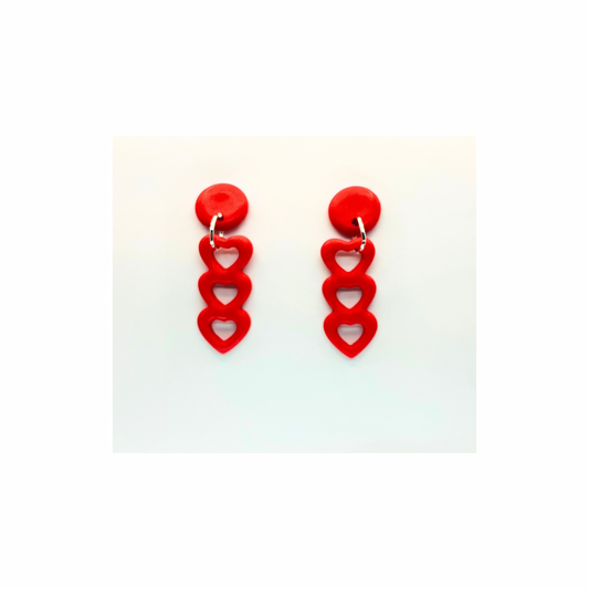 Red Heart Dangle with Button Stud Earrings