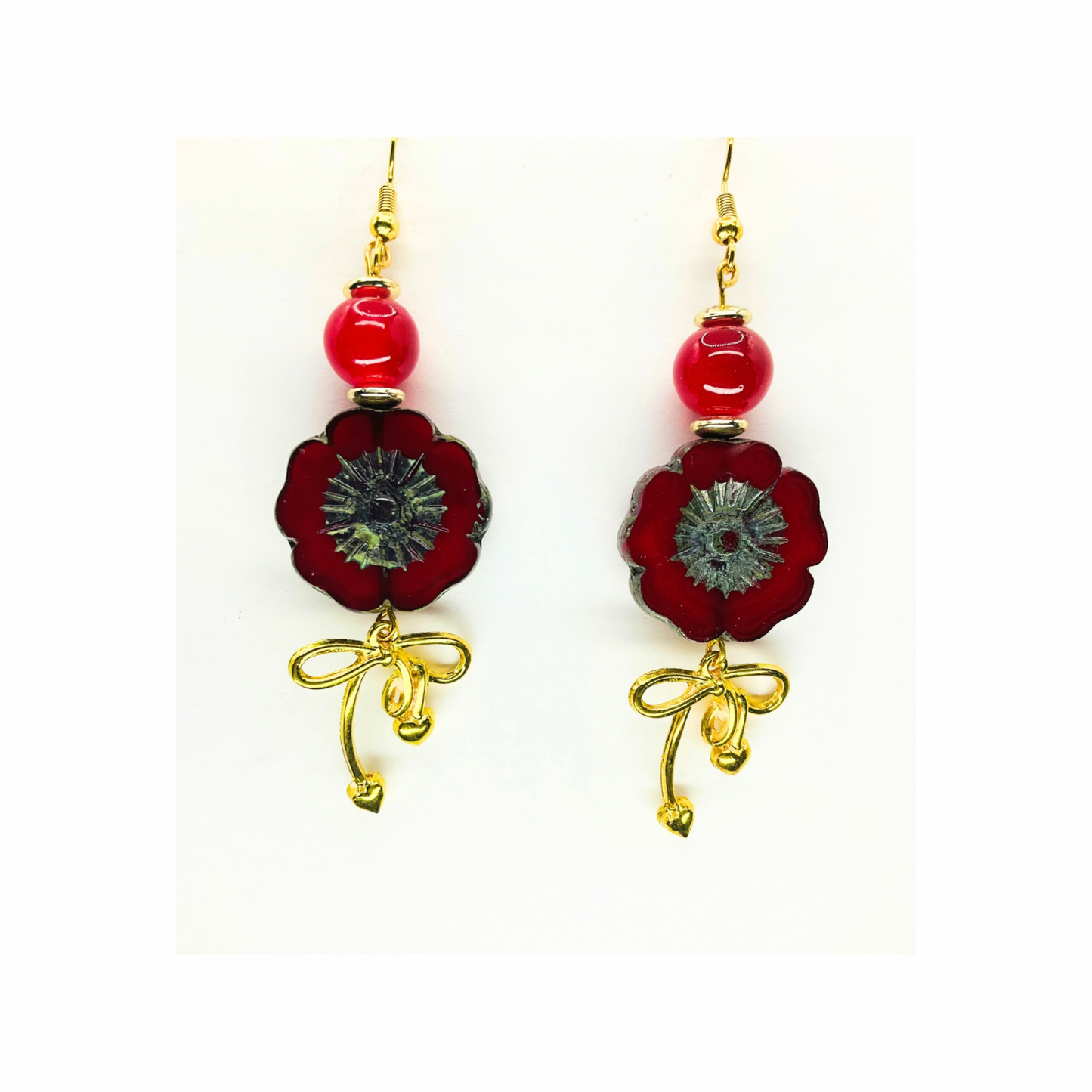 Beautiful Red Flower Czech Bead Dangle