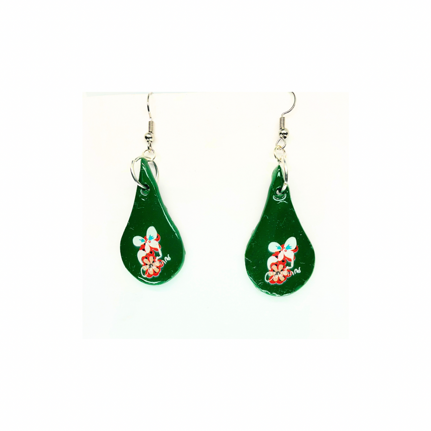Christmas in July Green Teardrop Bow Dangle Earring with Festive Design