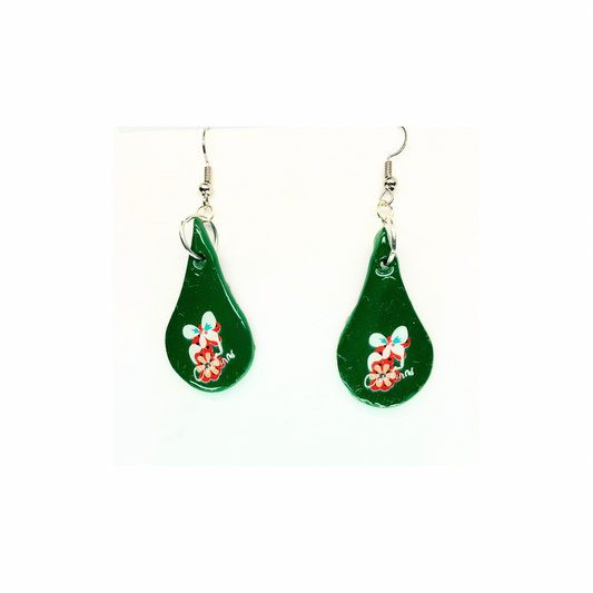 Christmas in July Green Teardrop Bow Dangle Earring with Festive Design