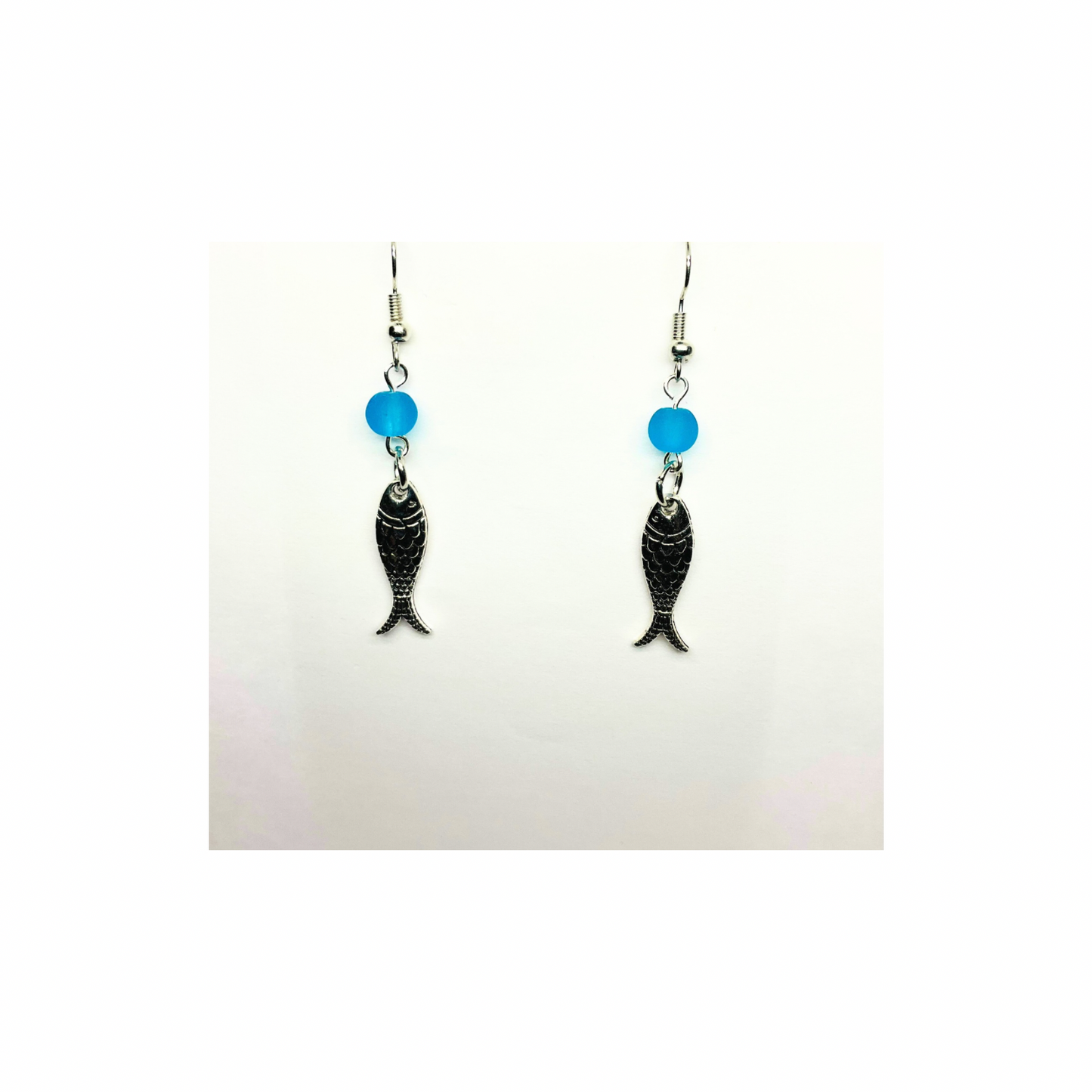 Ocean Collection Silver Fish with Blue Bead Dangle Earring - Elegant Female Accessory for Casual & Formal Events