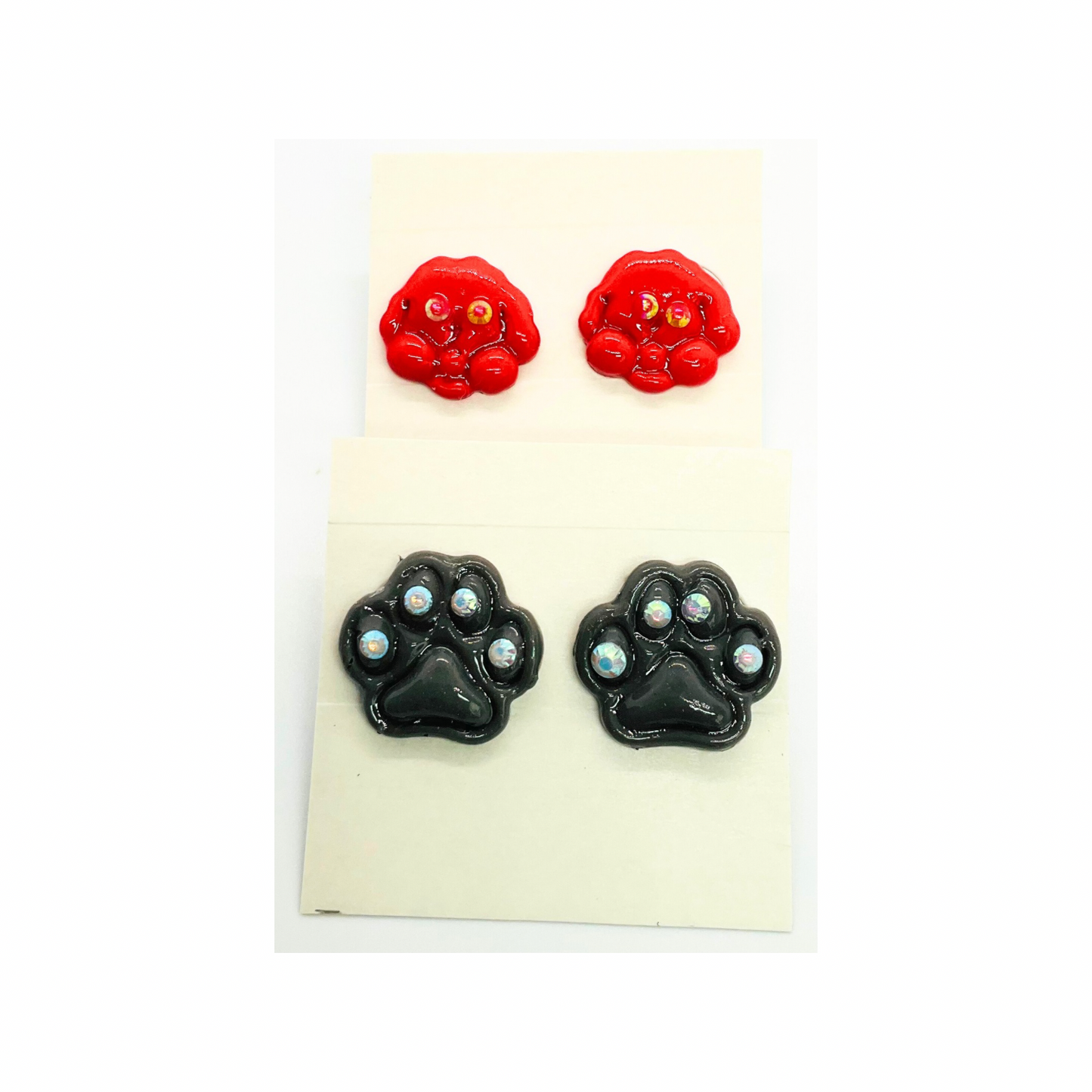 Doggie Stud Earring Paw and Face with Rhinestones