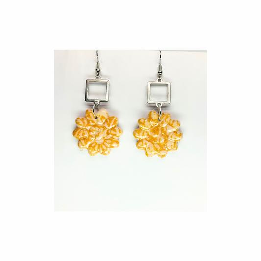 Beach Bloom Collection with Silver Embellishment Dangle Earrings featuring Yellow Floral Design and Square Charms