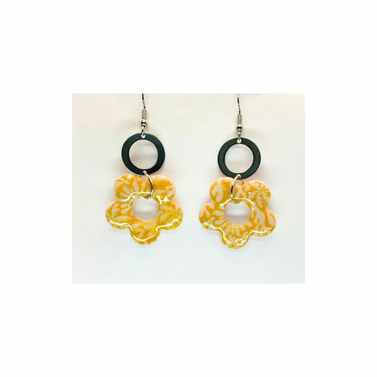 Beach Bloom Collection Yellow Flower Dangle with Silver Circle Earrings