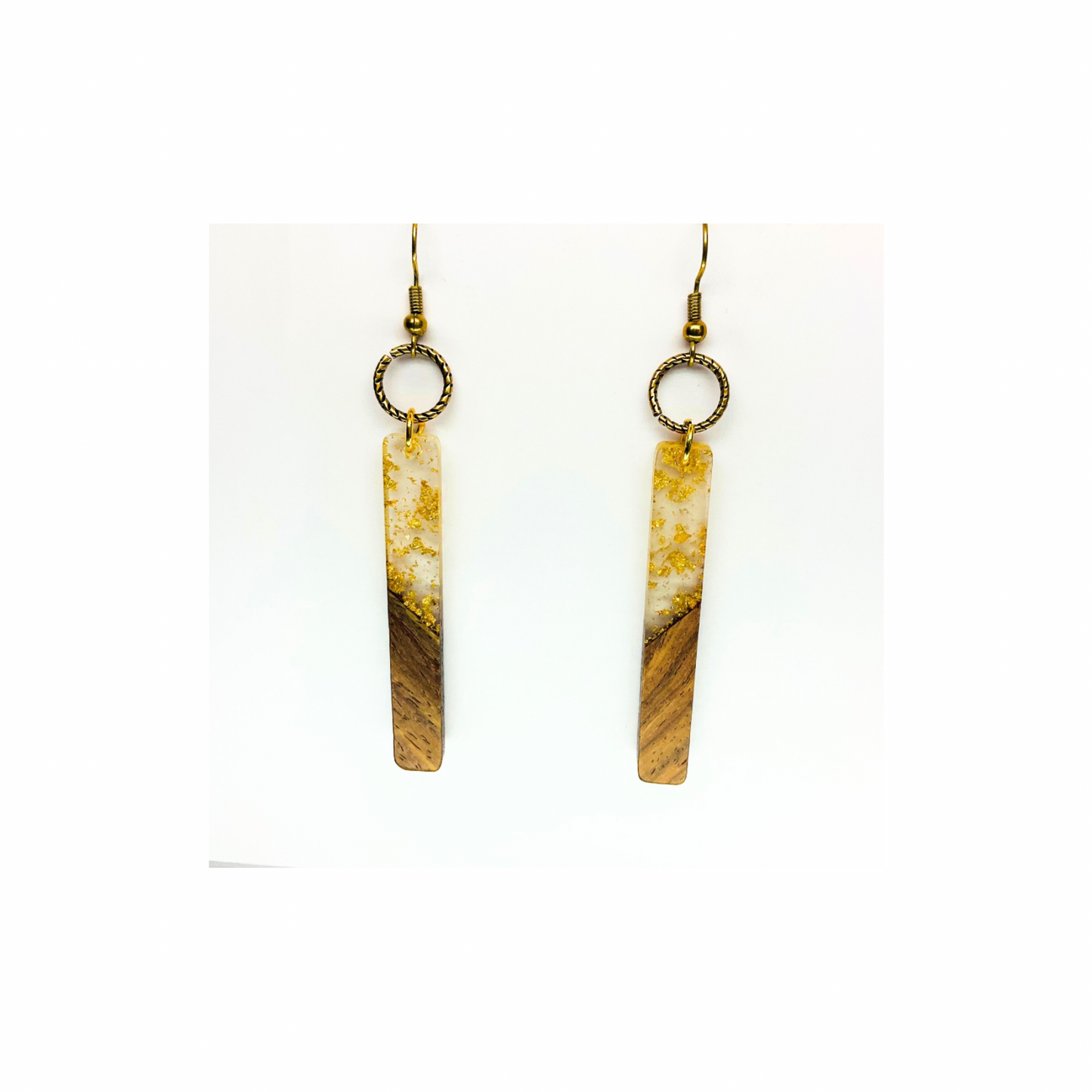 Boho Wood Collection Long Dangle Earring with Gold Accents and Wooden Design Elements
