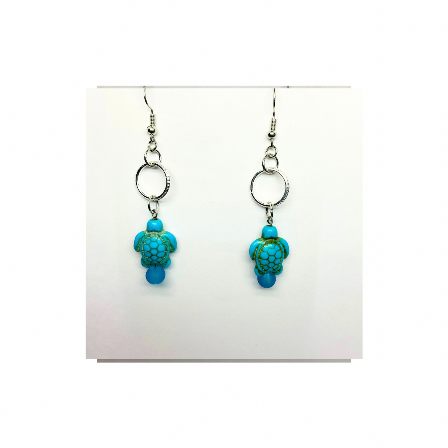 Ocean Collection Turtle with Silver Circle Dangle Earrings for Female - Blue & Green Design