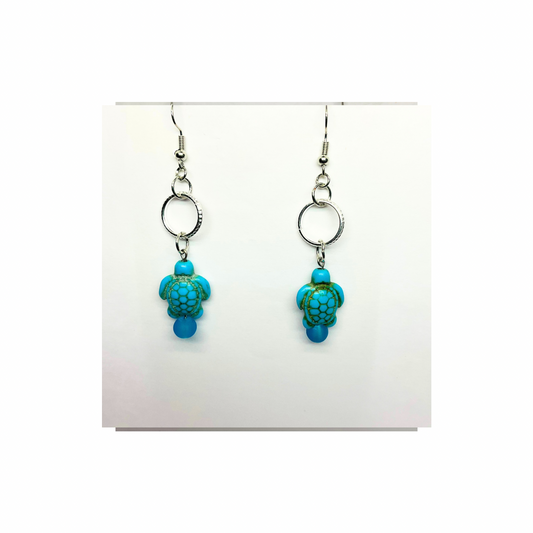 Ocean Collection Turtle with Silver Circle Dangle Earrings for Female - Blue & Green Design