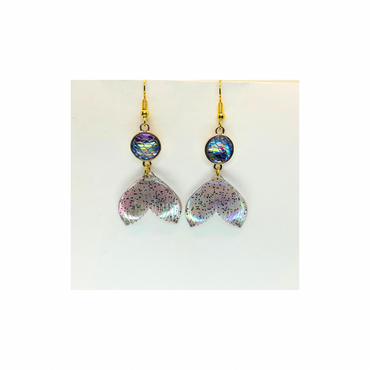 Mermaid Iridescent Tail Dangle with Iridescent Circle Bead Earrings