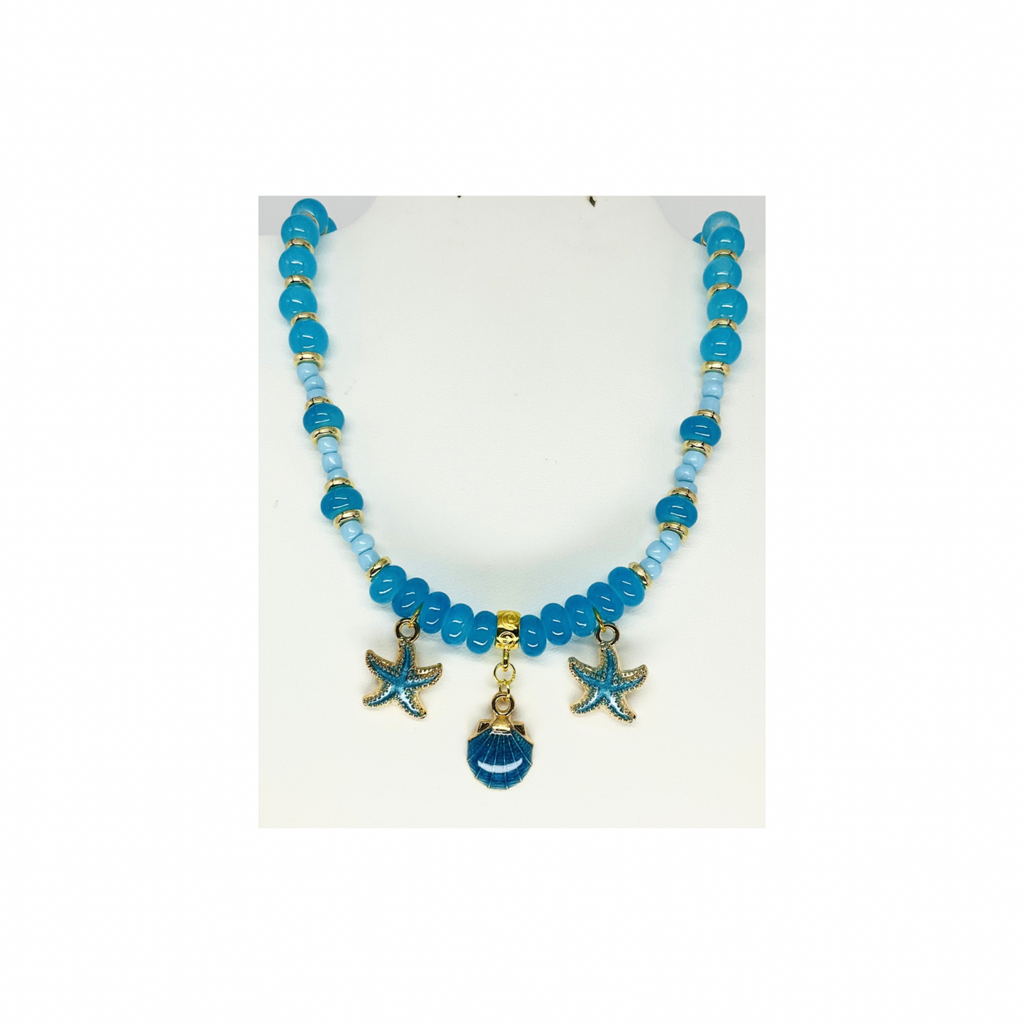 Blue Beaded 17-inch Necklace with Beach Charms-Crafting By BB