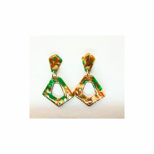 Green, Bronze, and Cream Stud Dangle Earring