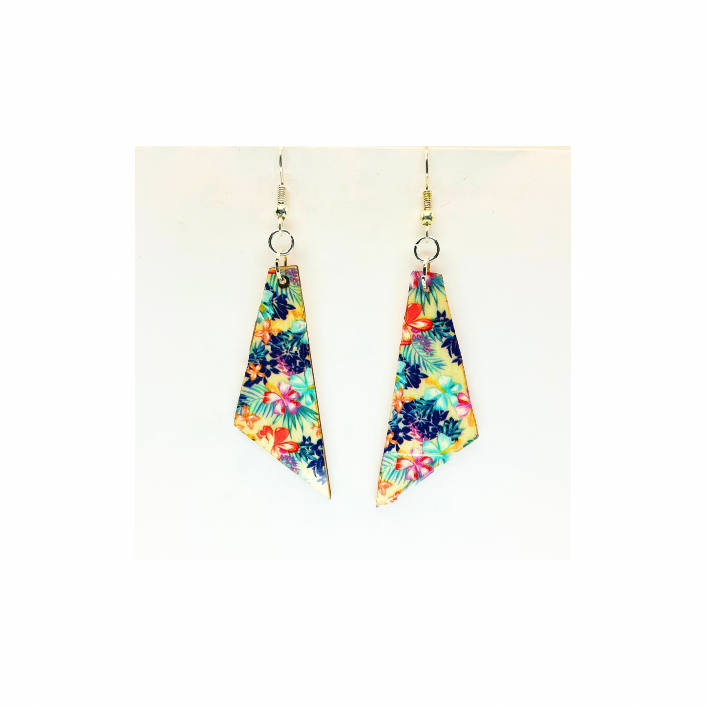 Blue Floral Lightweight Wood Dangle Earring