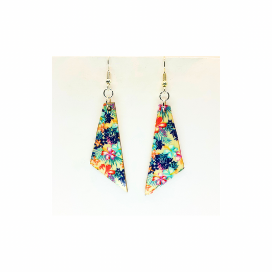 Blue Floral Lightweight Wood Dangle Earring